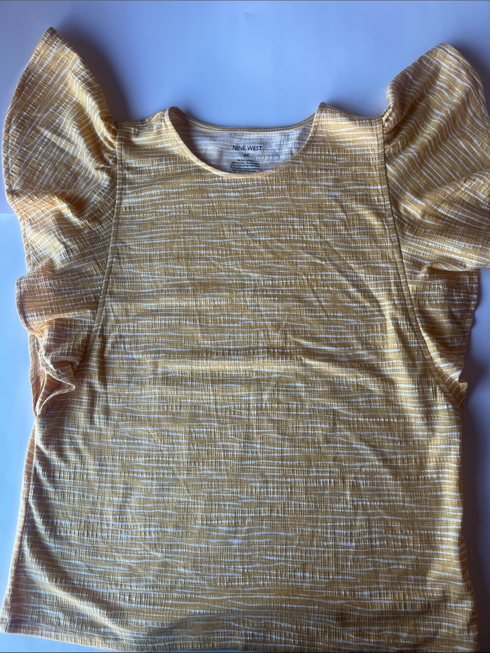 Nine West Yellow Stripe Flutter Sleeve Top